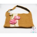 Felt Gold Hand Bag with Floral Design - Felt and Yarn