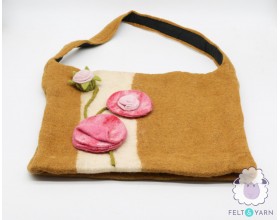 Felt Gold Hand Bag with Floral Design - Felt and Yarn