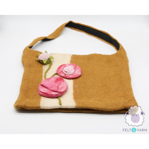 Felt Gold Hand Bag with Floral Design