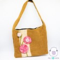 Felt Gold Hand Bag with Floral Design