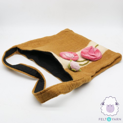 Felt Gold Hand Bag with Floral Design