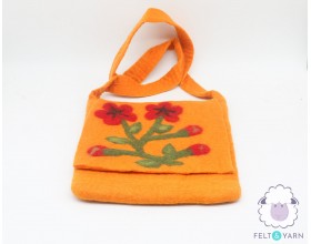 Handmade Orange Felt Bag with Flower Accent