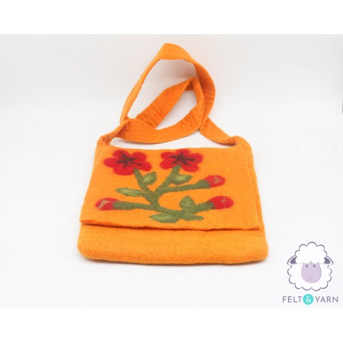 Handmade Orange Felt Bag with Flower Accent