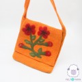Handmade Orange Felt Bag with Flower Accent