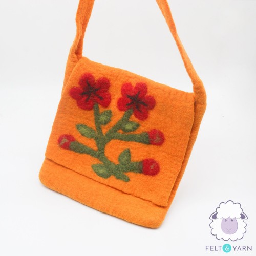 Handmade Orange Felt Bag with Flower Accent