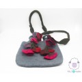 Grey Felt Bag with Flowers Handle - Felt and Yarn