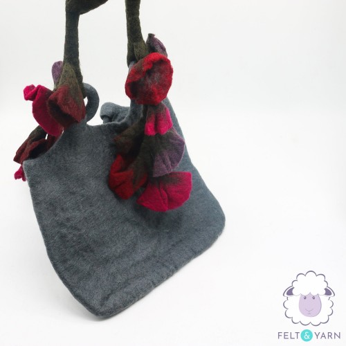 Grey Felt Bag with Flowers Handle