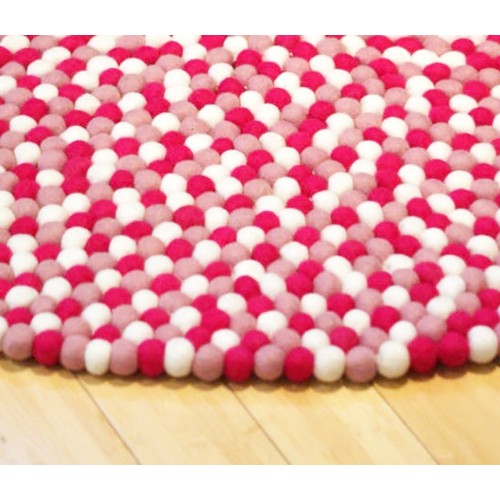 Bright Red Felt Ball Round Rug