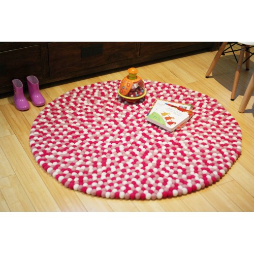 Bright Red Felt Ball Rug