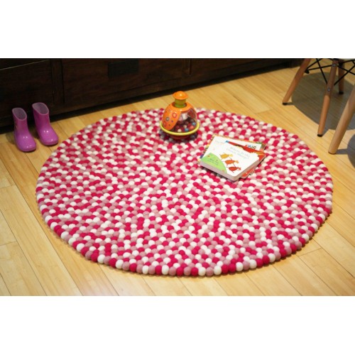 Bright Red Felt Ball Round Rug