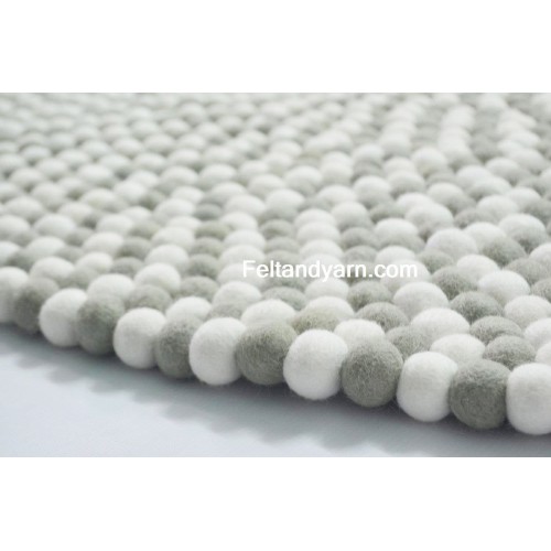 Gray White Felt Ball Round Rug