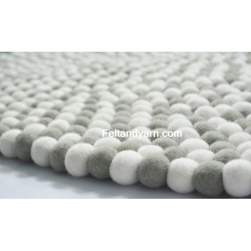 Gray White Felt Ball Round Rug
