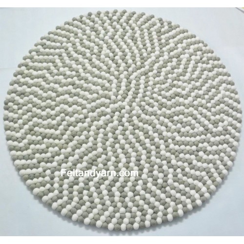Gray White Felt Ball Round Rug