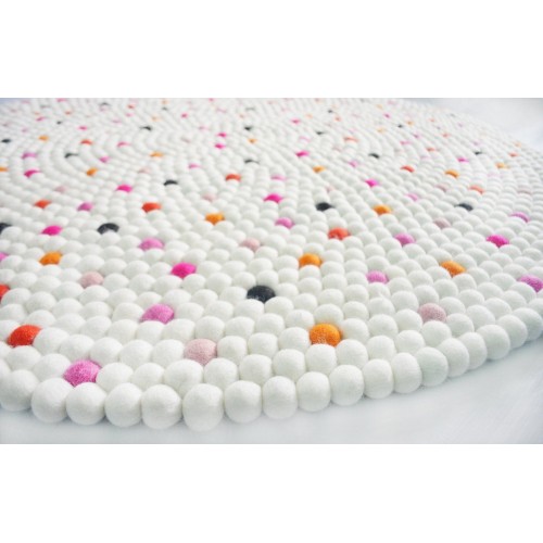 White Felt Ball Rug with Multicolor Sprinkles