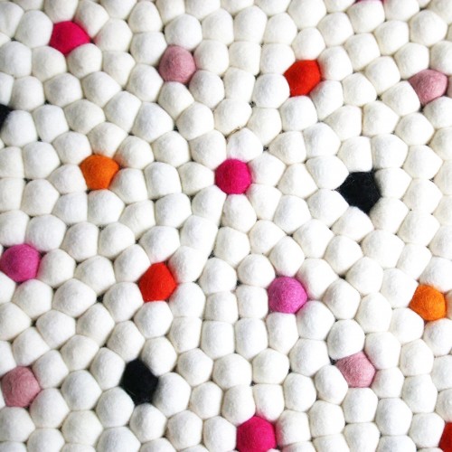 White Felt Ball Rug with Multicolor Sprinkles