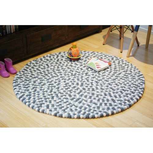 Light Blue and Black Felt Ball Rug