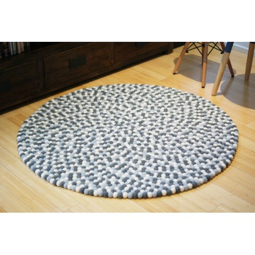 Light Blue and Black Felt Ball Rug