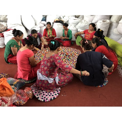 Light Blue and Black Felt Ball Rug