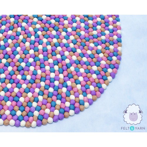 Vibrant Pink and Blue Wool Felt Ball Rug