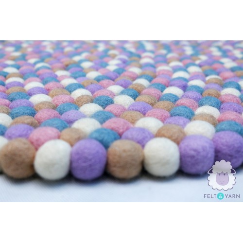 Vibrant Pink and Blue Wool Felt Ball Rug