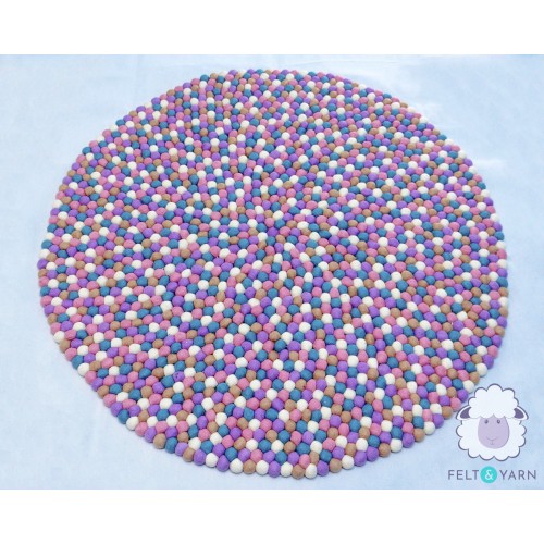 Vibrant Pink and Blue Wool Felt Ball Rug