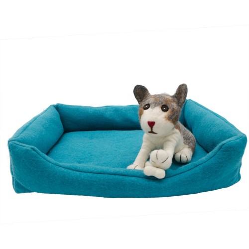 Wool Felt Blue Bolster Dog Bed