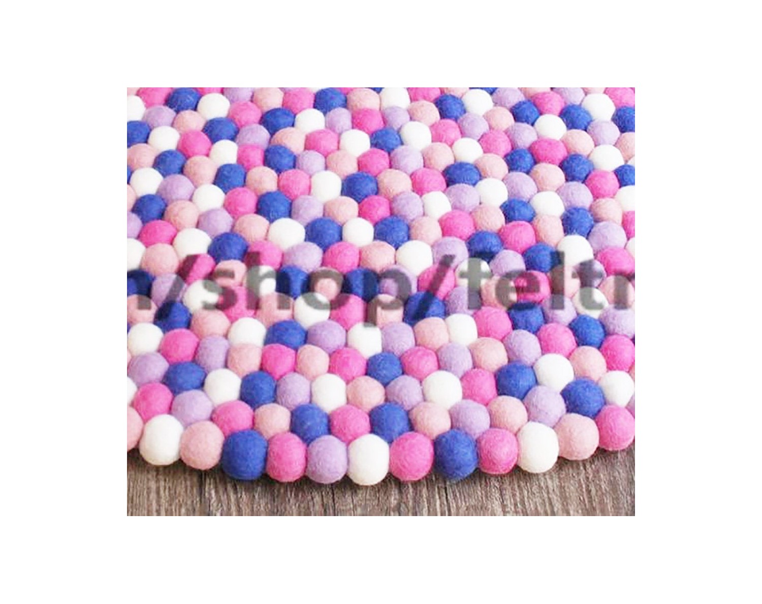 Bright Pink and Blue Combo Felt Ball Rug