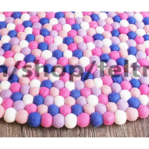 Bright Pink and Blue Combo Felt Ball Rug