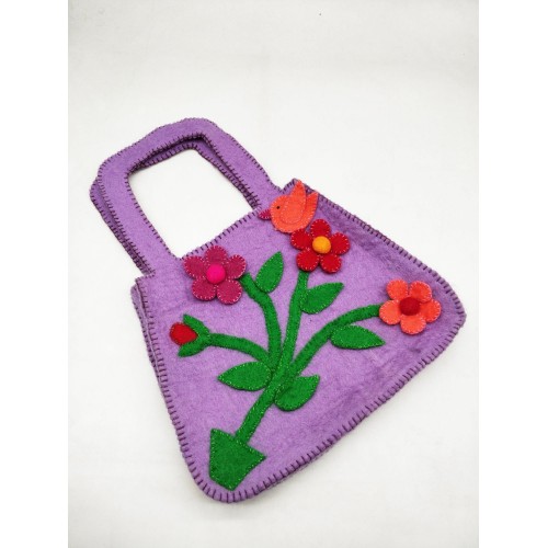 Felt Purple Hand Bag with Floral Accent