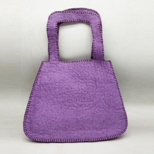 Felt Purple Hand Bag with Floral Accent