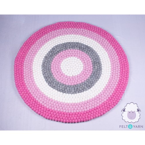 Vibrant Pink Six-layer Rainbow Felt Ball Rug