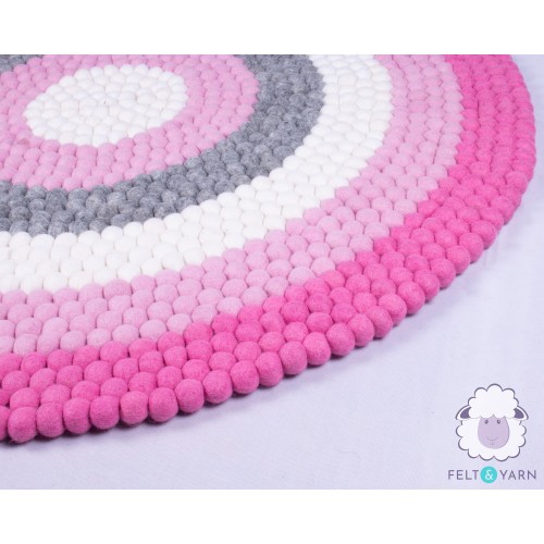 Vibrant Pink Six-layer Rainbow Felt Ball Rug