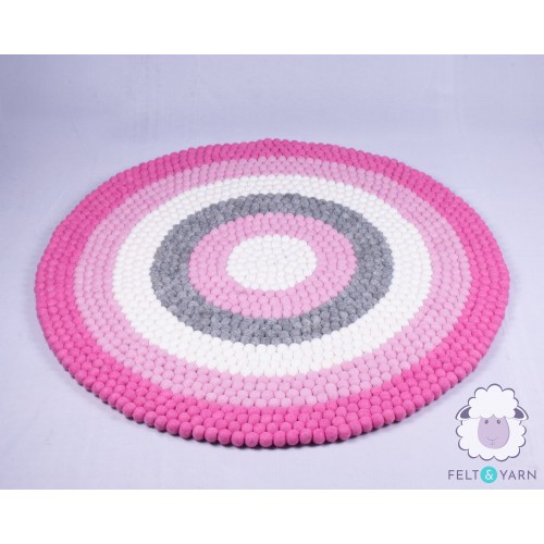 Vibrant Pink Six-layer Rainbow Felt Ball Rug