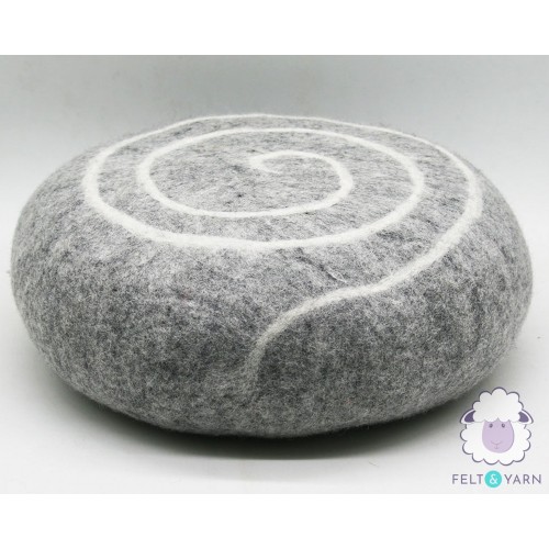 40x15cm Wool Felt Pouf | Grey Wool Felt Stone Pouf
