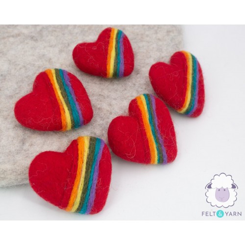 5cm Rainbow Felt Heart