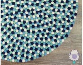 Blue Black Round Felt Ball Rug