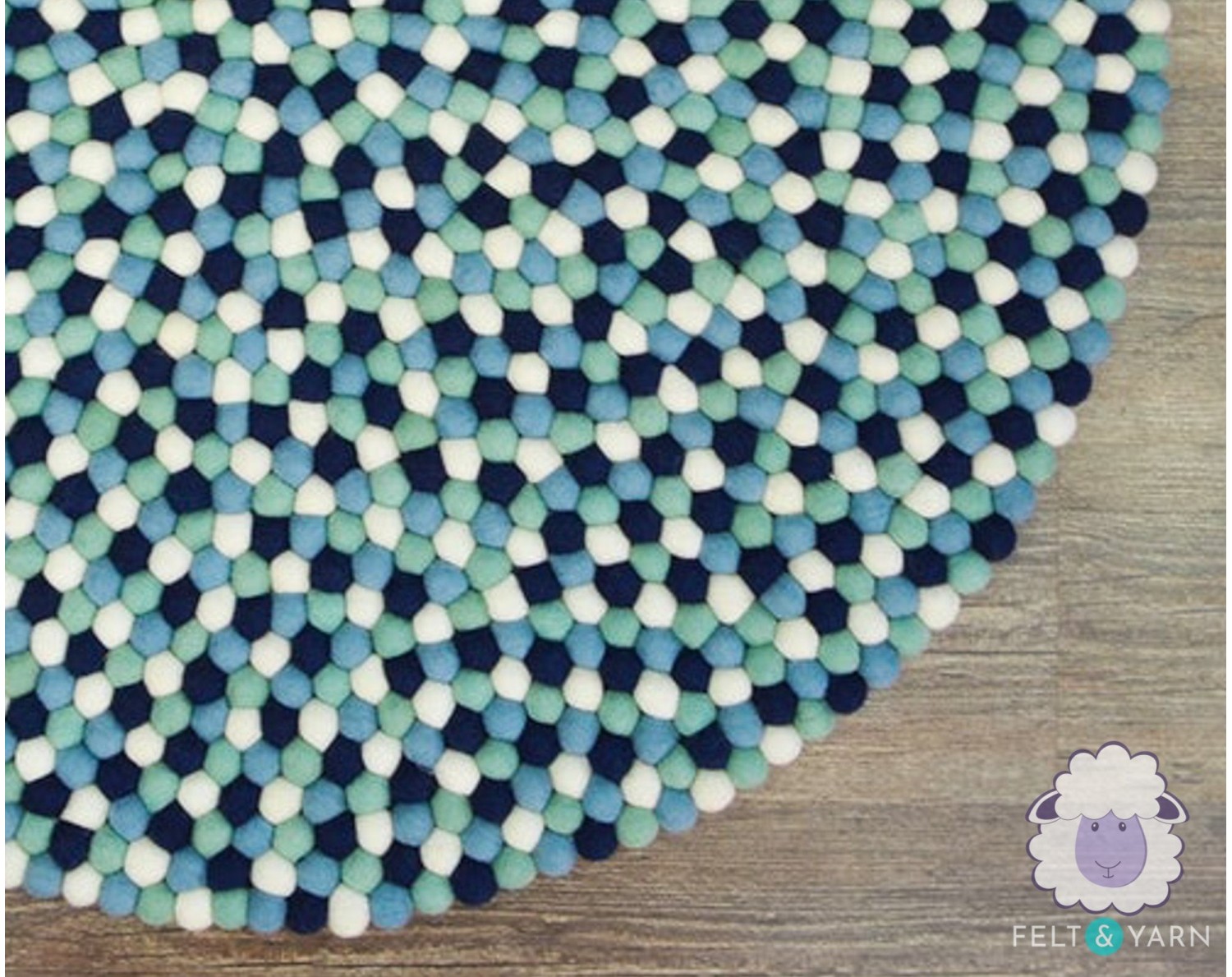 Handmade Playmat Pure Wool Children Felt Ball Rug Round Soft Carpet Aqua Colour 