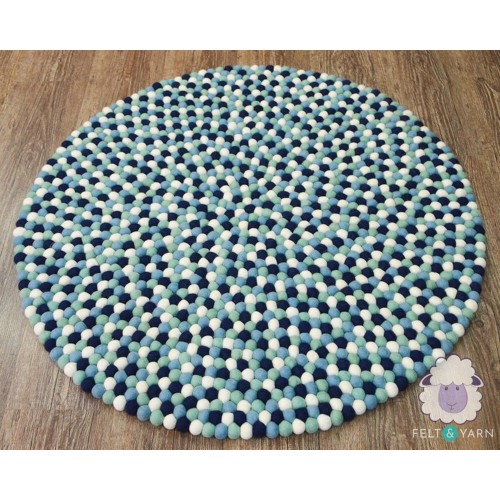 Blue Black Round Felt Ball Rug