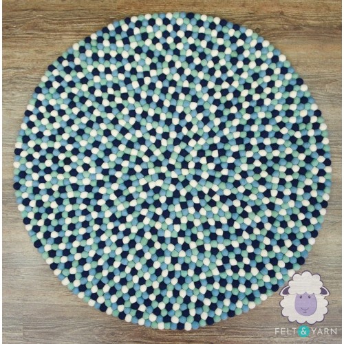 Blue Black Round Felt Ball Rug