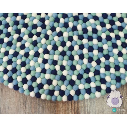 Blue Black Round Felt Ball Rug