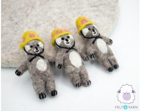 Felt Sloth Ornament Wearing Yellow Hat