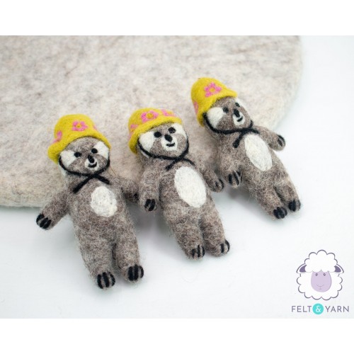 Felt Sloth Ornament Wearing Yellow Hat