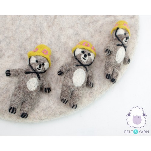 Felt Sloth Ornament Wearing Yellow Hat