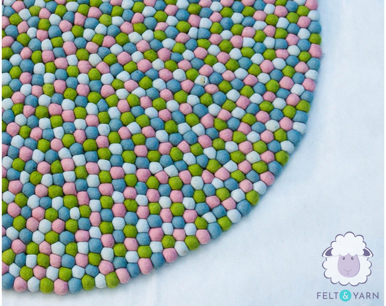 Cool Tone Green Blue Felt Ball Rug - Felt & Yarn