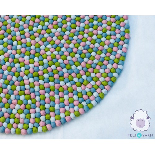 Cool Tone Green Blue Felt Ball Rug