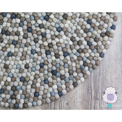 Brown and Grey Round Felt Ball Rug