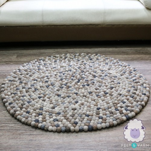Brown and Grey Round Felt Ball Rug