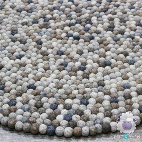 Brown and Grey Round Felt Ball Rug