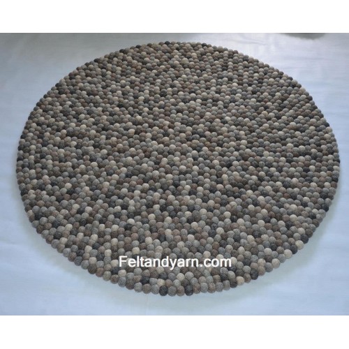 Brown and Grey Round Felt Ball Rug