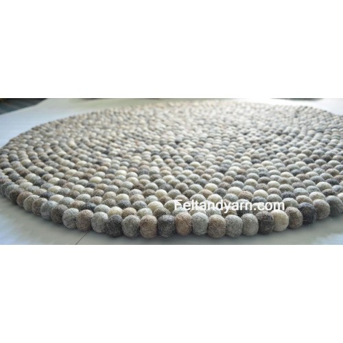 Brown and Grey Round Felt Ball Rug